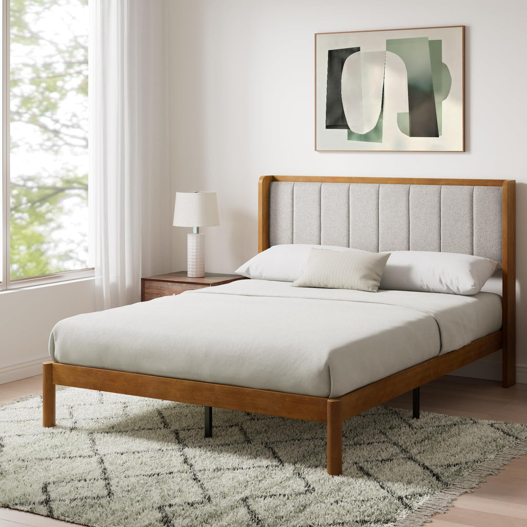 Zinus Jonas Bamboo Platform Bed Frame, Wingback Headboard, Queen 