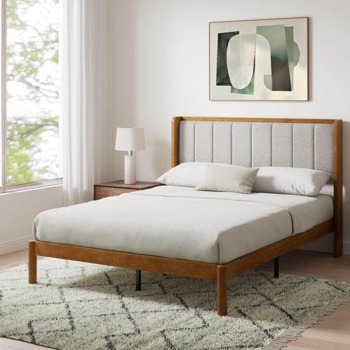 Zinus Jonas Bamboo Platform Bed Frame, Wingback Headboard, Queen 