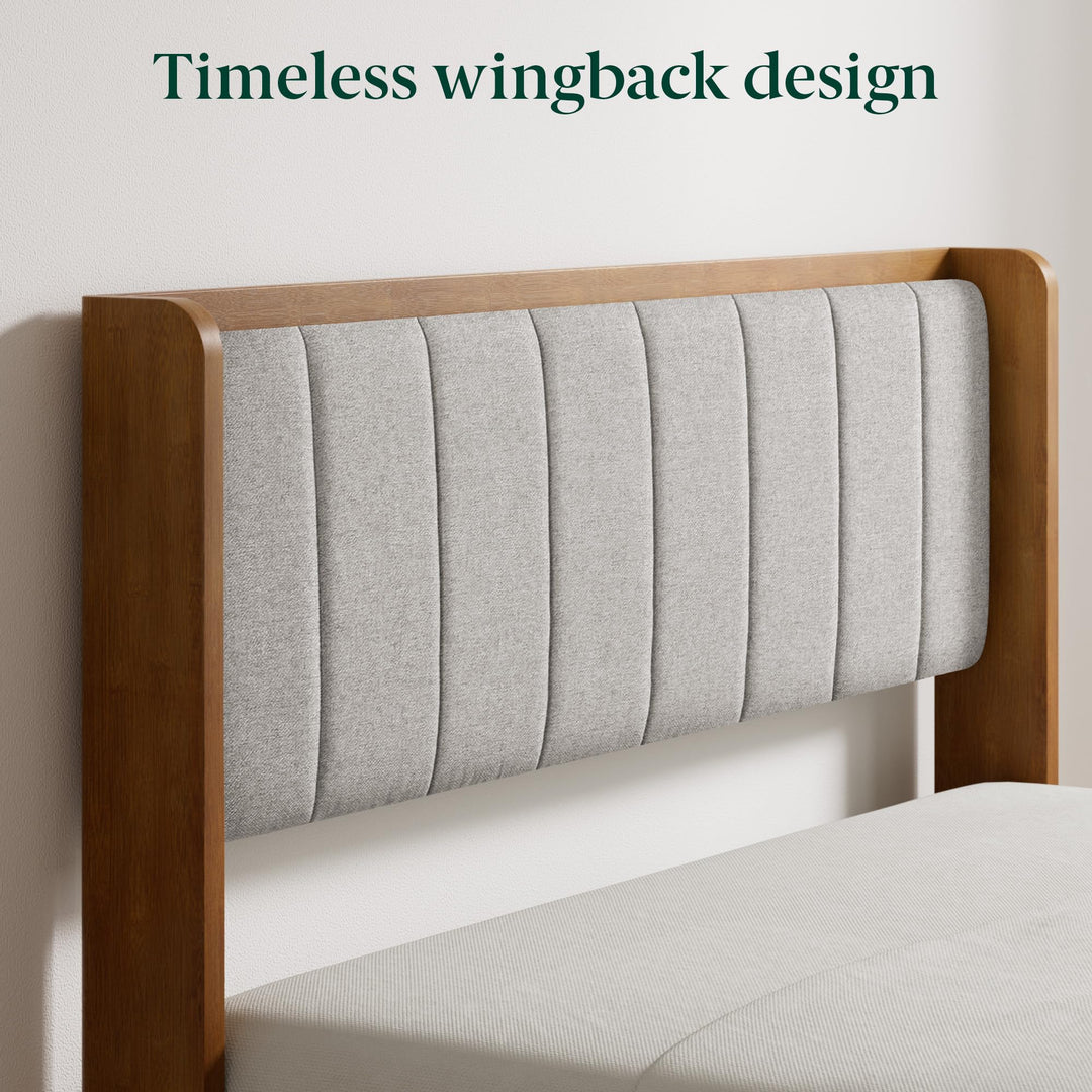 Zinus Jonas Bamboo Platform Bed Frame, Wingback Headboard, Queen 