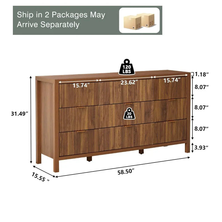 affeivul Mid Century Modern Dresser TV Stand, 9 Drawer Dresser for Bedroom Wood, Farmhouse Boho Storage Cabinet Side Table with Solid Natural Wood Legs, Long Wooden Nightstand for Closet (Walnut) 
