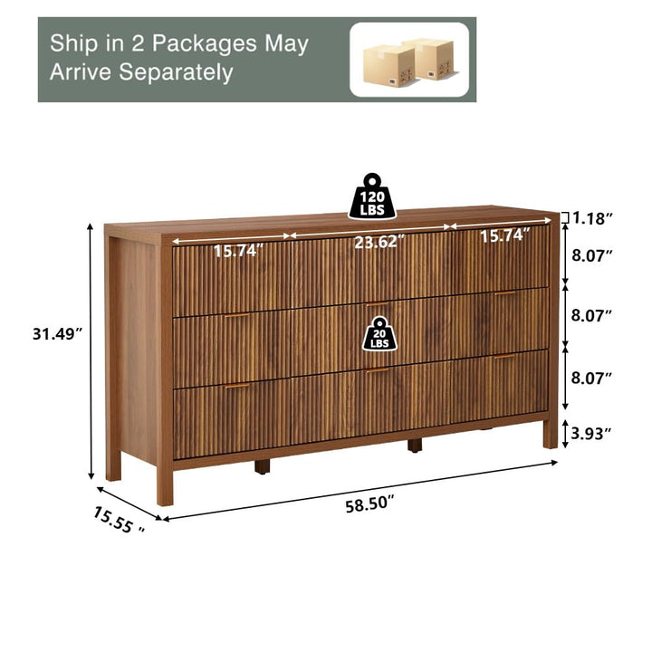 affeivul Mid Century Modern Dresser TV Stand, 9 Drawer Dresser for Bedroom Wood, Farmhouse Boho Storage Cabinet Side Table with Solid Natural Wood Legs, Long Wooden Nightstand for Closet (Walnut) 