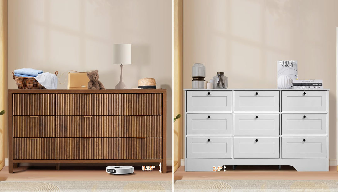 affeivul Mid Century Modern Dresser TV Stand, 9 Drawer Dresser for Bedroom Wood, Farmhouse Boho Storage Cabinet Side Table with Solid Natural Wood Legs, Long Wooden Nightstand for Closet (Walnut) 