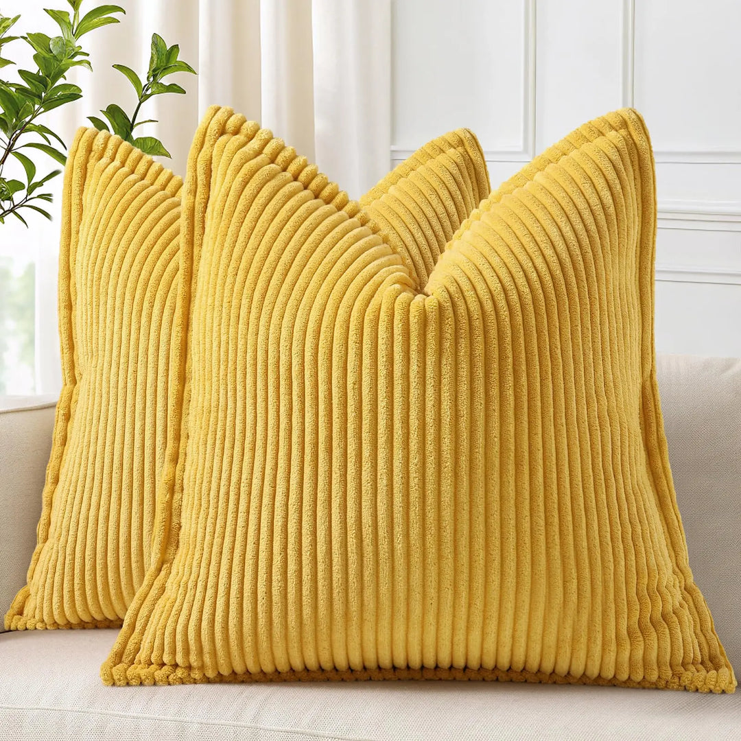 decorUhome Fall Corduroy Mustard Yellow Throw Pillow Covers 24x24 Set of 2