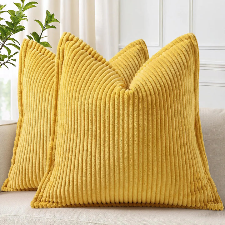 decorUhome Fall Corduroy Mustard Yellow Throw Pillow Covers 24x24 Set of 2