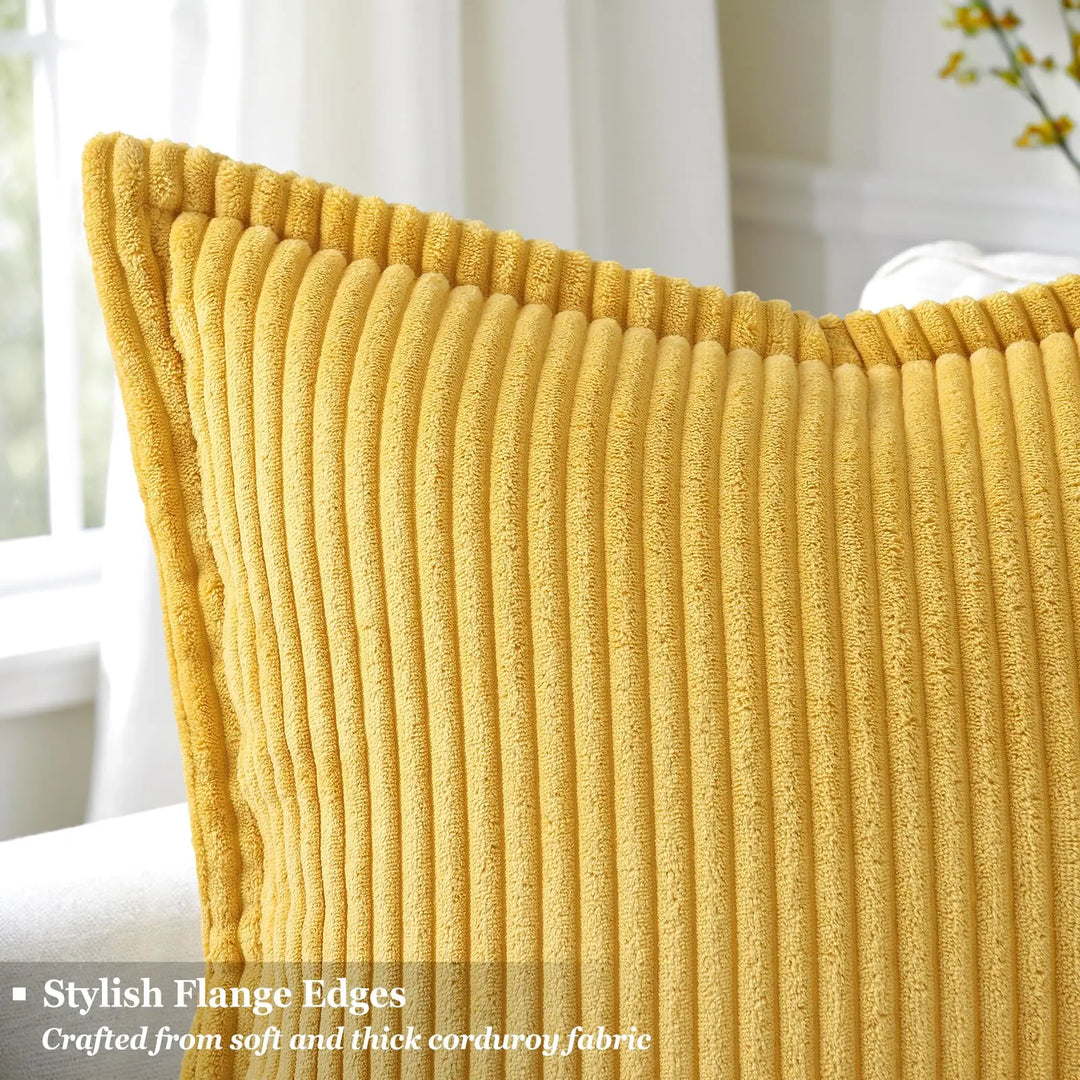 decorUhome Fall Corduroy Mustard Yellow Throw Pillow Covers 24x24 Set of 2