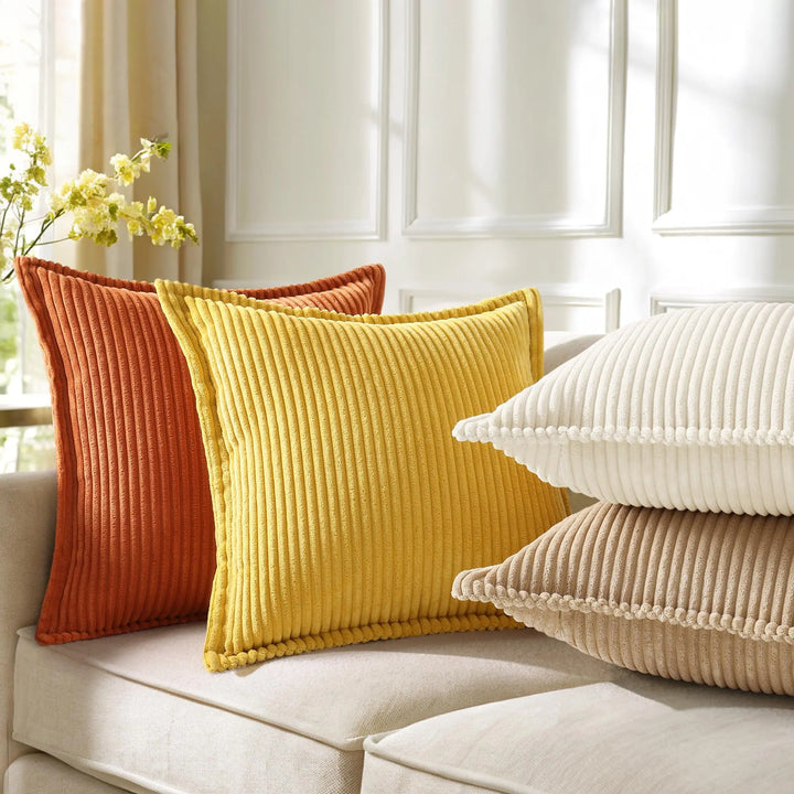 decorUhome Fall Corduroy Mustard Yellow Throw Pillow Covers 24x24 Set of 2