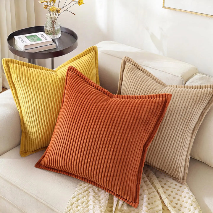 decorUhome Fall Corduroy Mustard Yellow Throw Pillow Covers 24x24 Set of 2