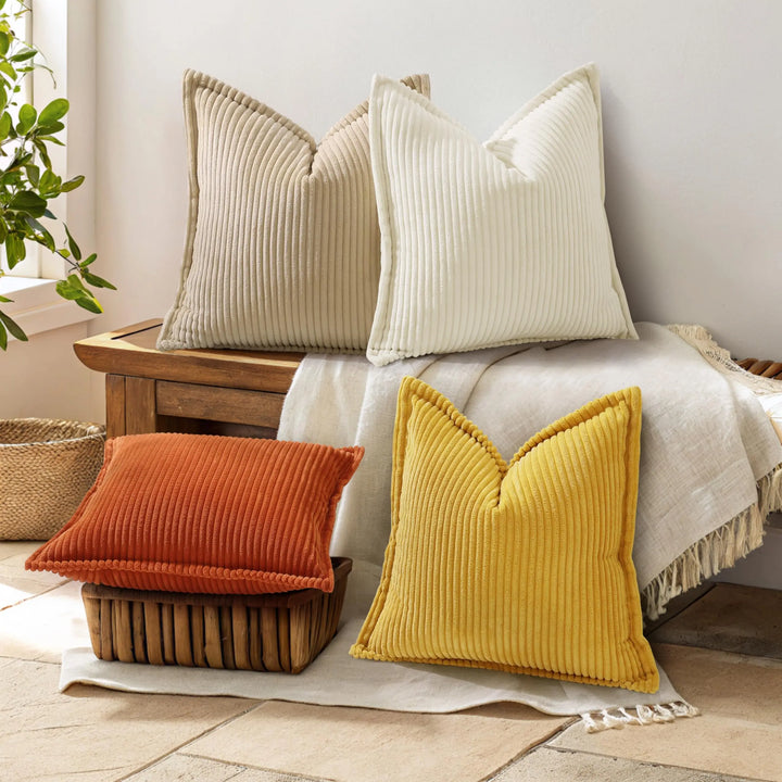 decorUhome Fall Corduroy Mustard Yellow Throw Pillow Covers 24x24 Set of 2