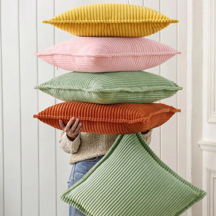 decorUhome Fall Corduroy Mustard Yellow Throw Pillow Covers 24x24 Set of 2