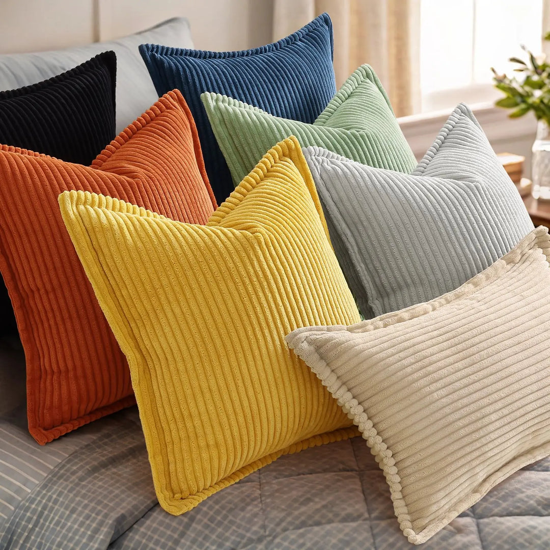 decorUhome Fall Corduroy Mustard Yellow Throw Pillow Covers 24x24 Set of 2