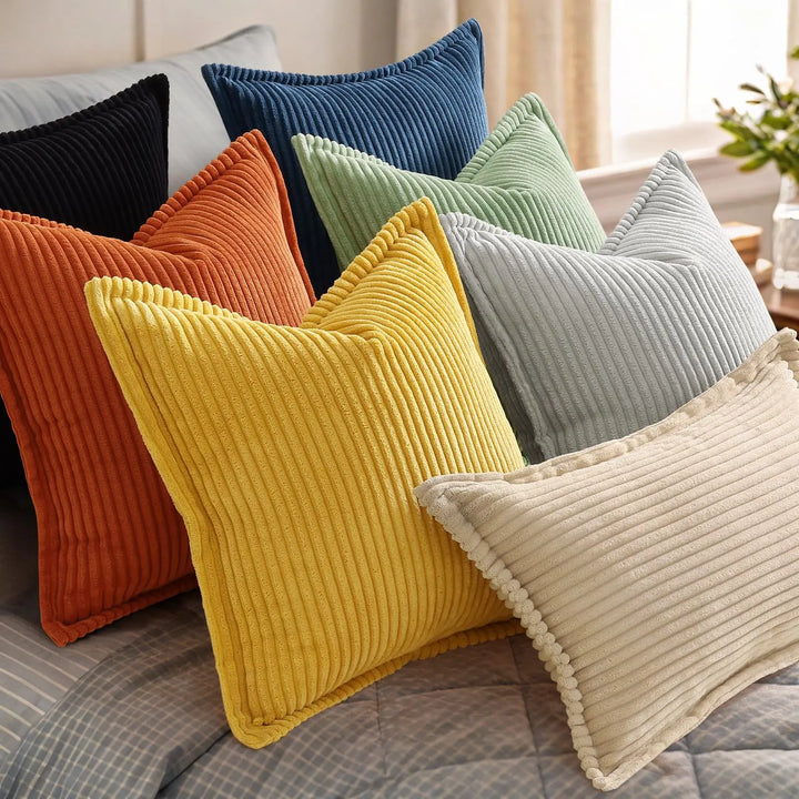 decorUhome Fall Corduroy Mustard Yellow Throw Pillow Covers 24x24 Set of 2