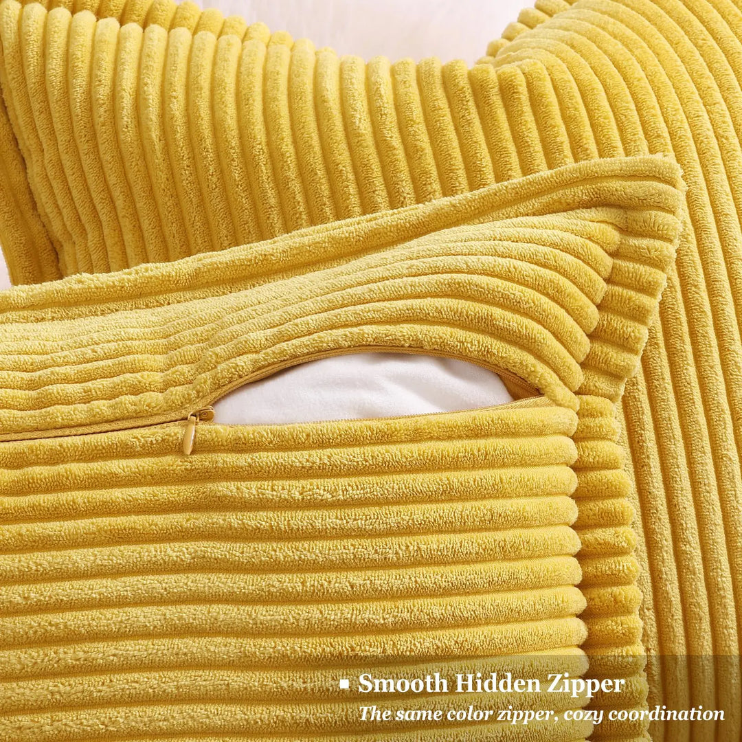 decorUhome Fall Corduroy Mustard Yellow Throw Pillow Covers 24x24 Set of 2