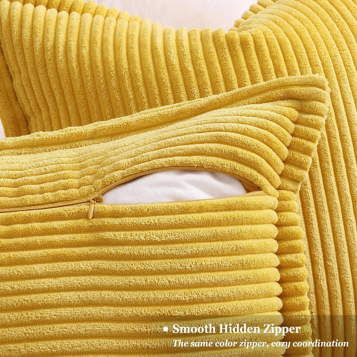 decorUhome Fall Corduroy Mustard Yellow Throw Pillow Covers 24x24 Set of 2