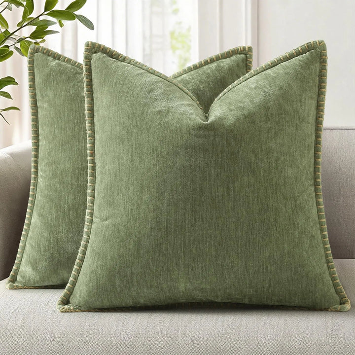 decorUhome Soft Chenille Throw Pillow Covers 26x26, Set of 2, Olive Green