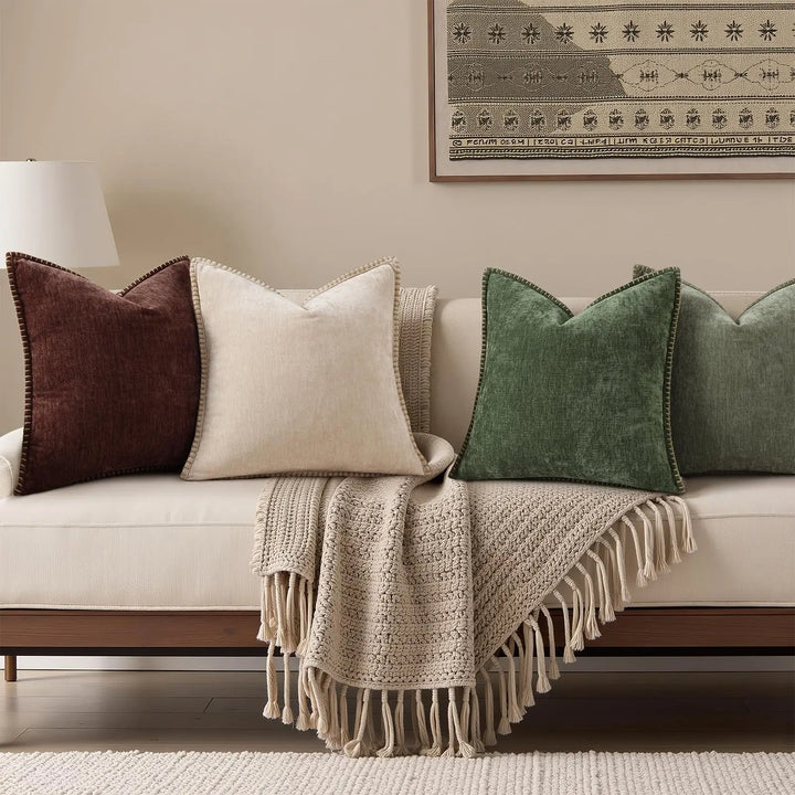 decorUhome Soft Chenille Throw Pillow Covers 26x26, Set of 2, Olive Green