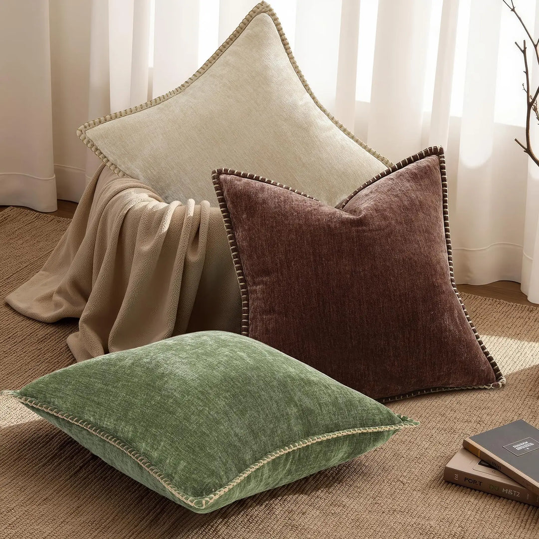decorUhome Soft Chenille Throw Pillow Covers 26x26, Set of 2, Olive Green
