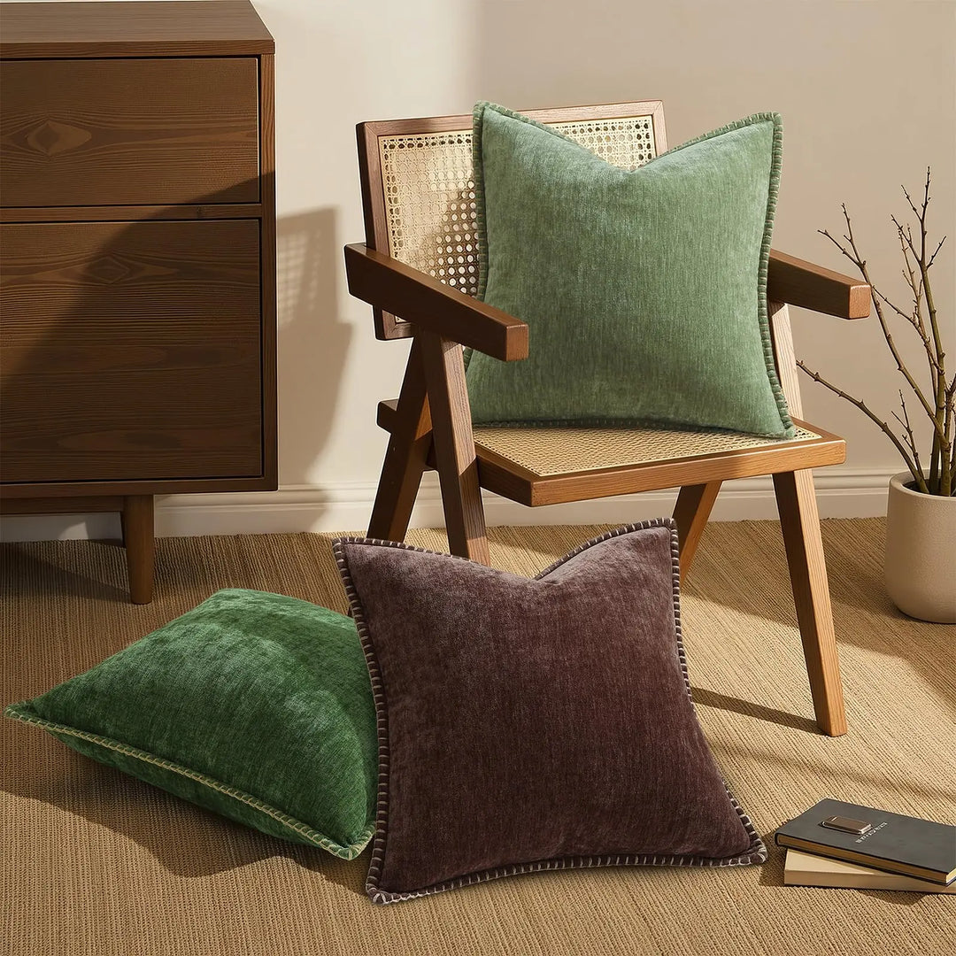 decorUhome Soft Chenille Throw Pillow Covers 26x26, Set of 2, Olive Green