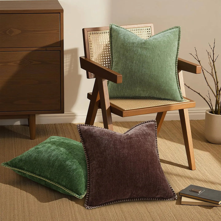 decorUhome Soft Chenille Throw Pillow Covers 26x26, Set of 2, Olive Green