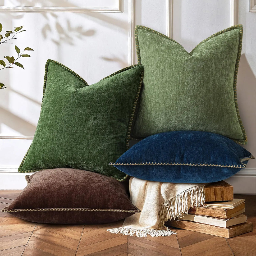 decorUhome Soft Chenille Throw Pillow Covers 26x26, Set of 2, Olive Green