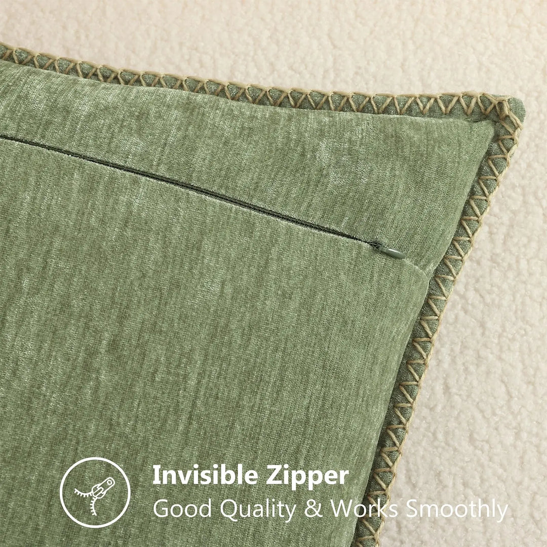 decorUhome Soft Chenille Throw Pillow Covers 26x26, Set of 2, Olive Green