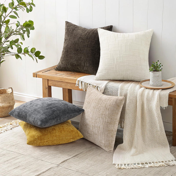 decorUhome Textured Chenille Throw Pillow Covers 18x18 Set of 2 Cream White 