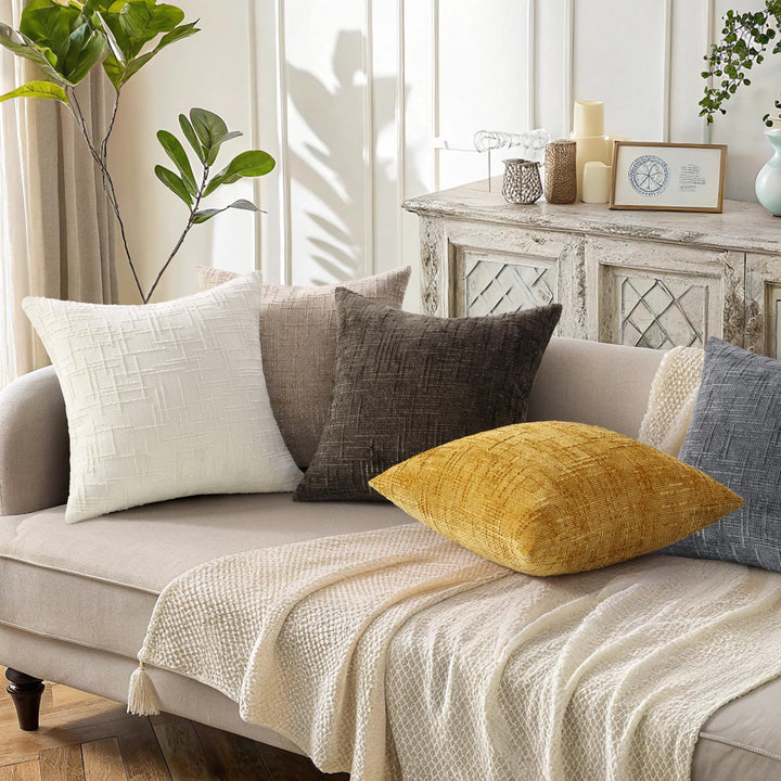 decorUhome Textured Chenille Throw Pillow Covers 18x18 Set of 2 Cream White 