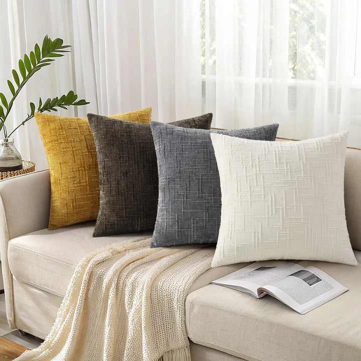 decorUhome Textured Chenille Throw Pillow Covers 18x18 Set of 2 Cream White