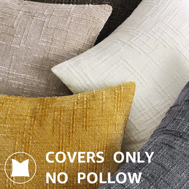 decorUhome Textured Chenille Throw Pillow Covers 18x18 Set of 2 Cream White