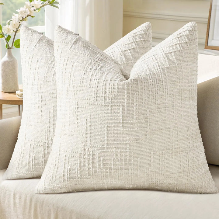 decorUhome Textured Chenille Throw Pillow Covers 18x18 Set of 2 Cream White