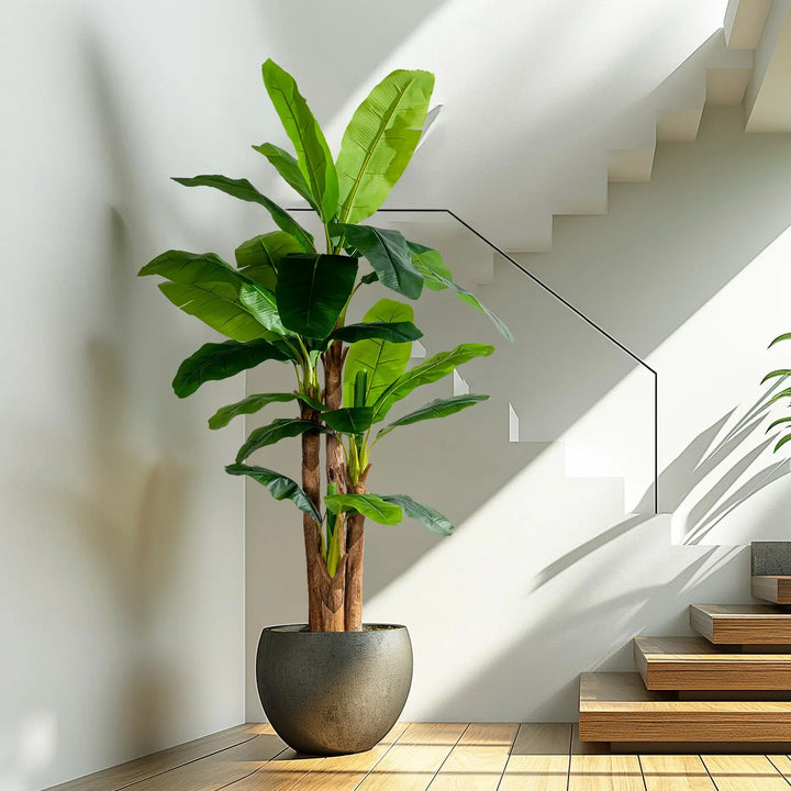 Erimda 8.2FT Artificial Banana Tree, Lifelike Fake Banana Leaf Tropical Silk Tree, Easy Assembly Faux Floor Plant with Sturdy Trunk, Maintenance Free for Indoor Home Patio Pool Outdoor Tropical Decor 