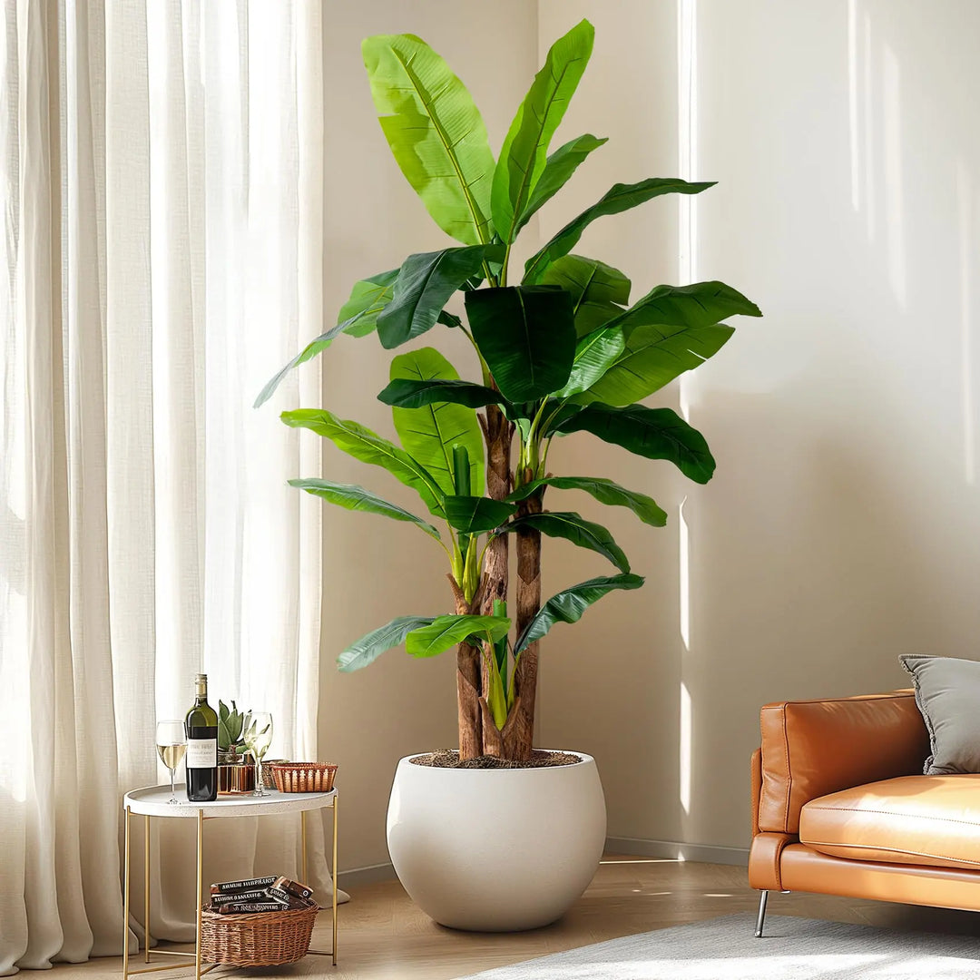 Erimda 8.2FT Artificial Banana Tree, Lifelike Fake Banana Leaf Tropical Silk Tree, Easy Assembly Faux Floor Plant with Sturdy Trunk, Maintenance Free for Indoor Home Patio Pool Outdoor Tropical Decor 