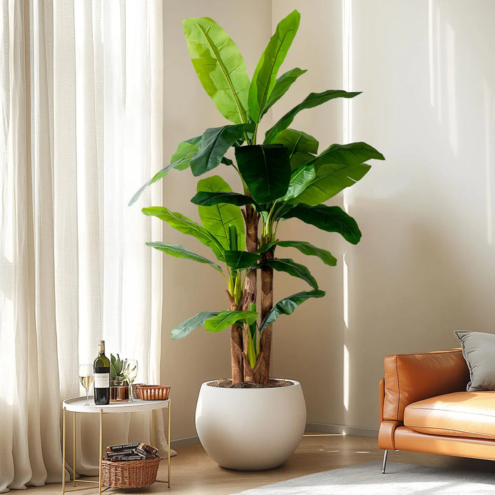 Erimda 8.2FT Artificial Banana Tree, Lifelike Fake Banana Leaf Tropical Silk Tree, Easy Assembly Faux Floor Plant with Sturdy Trunk, Maintenance Free for Indoor Home Patio Pool Outdoor Tropical Decor 