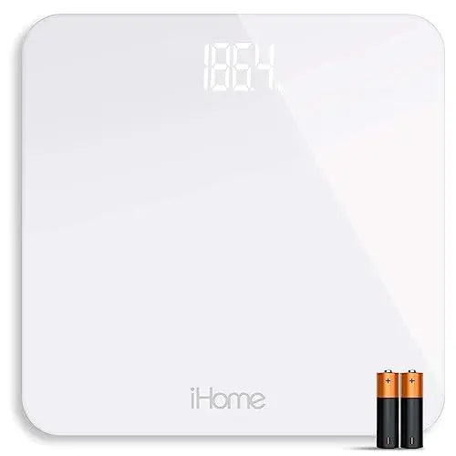 iHome Digital Scale Step-On Bathroom Scale - iHome High Precision Body Weight Scale - 400 lbs, Battery Powered with LED Display - Batteries Included - White 
