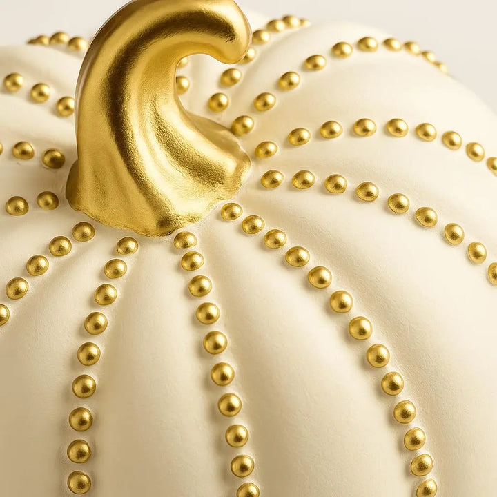 iStatue Set of 2 Decorative Pumpkins - Elegant Beaded Resin Fall Decorations, White