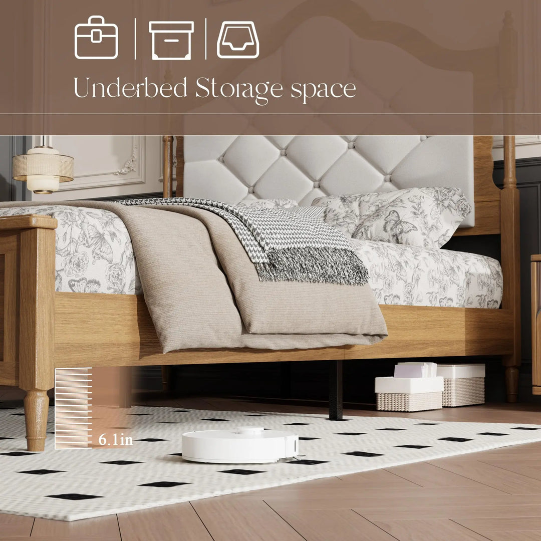 ivoros Queen Size Platform Bed Frame with Upholstered Tufted Diamond Headboard, Modern Transitional Style Bed, Engineered Wood Support, No Box Spring Needed, Brown 
