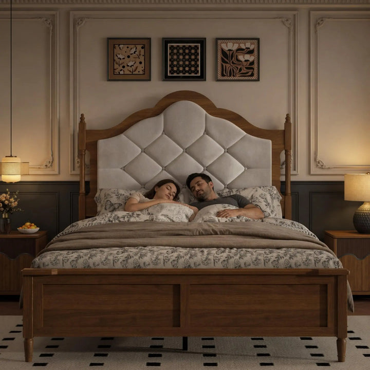 ivoros Queen Size Platform Bed Frame with Upholstered Tufted Diamond Headboard, Modern Transitional Style Bed, Engineered Wood Support, No Box Spring Needed, Brown 
