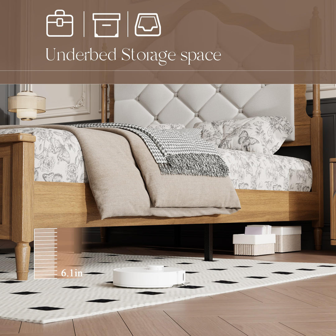ivoros Queen Size Platform Bed Frame with Upholstered Tufted Diamond Headboard, Modern Transitional Style Bed, Engineered Wood Support, No Box Spring Needed, Brown 