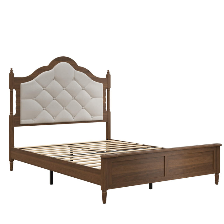 ivoros Queen Size Platform Bed Frame with Upholstered Tufted Diamond Headboard, Modern Transitional Style Bed, Engineered Wood Support, No Box Spring Needed, Brown 