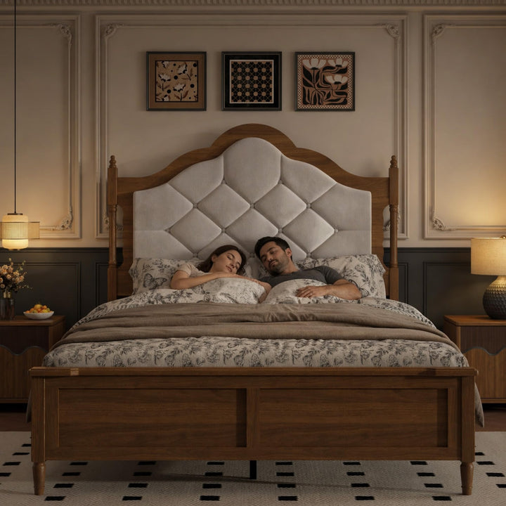ivoros Queen Size Platform Bed Frame with Upholstered Tufted Diamond Headboard, Modern Transitional Style Bed, Engineered Wood Support, No Box Spring Needed, Brown 