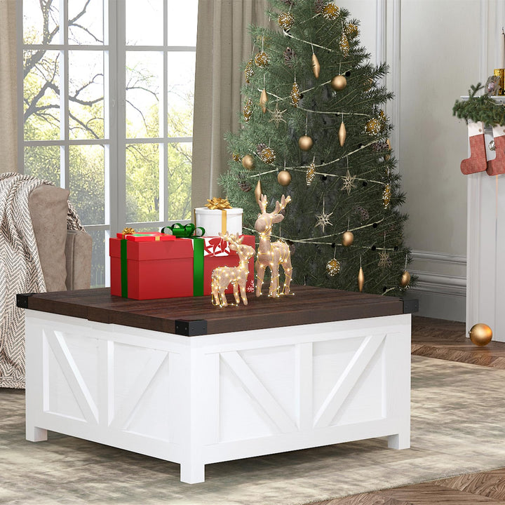 jimeimen Farmhouse Lift Top Coffee Table with Storage, Wood Square Center Table with Charging Station&amp;USB Port, Living Room Table w/Large Hidden Space, for Living Room, Bedroom, Home Office, White 