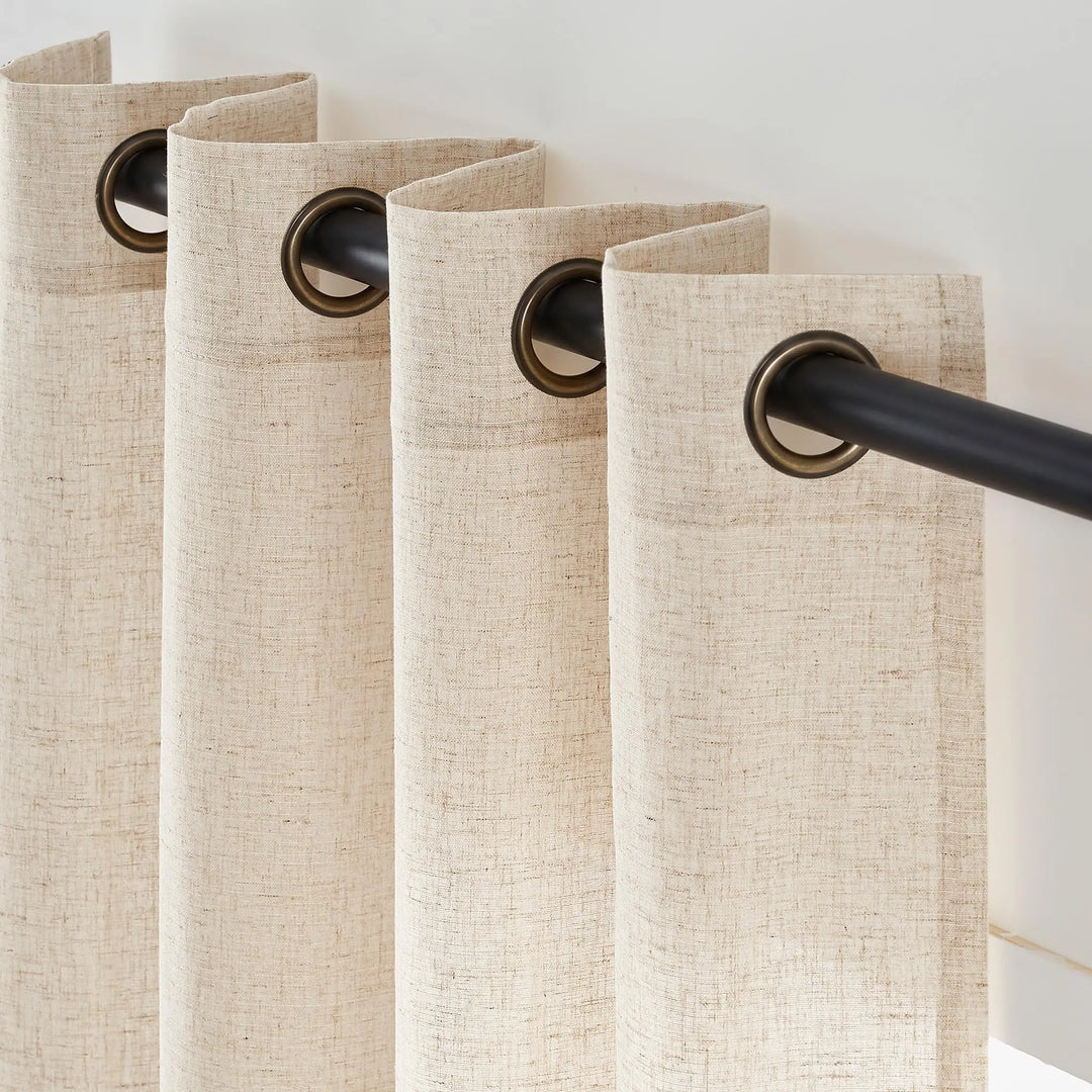 jinchan Beige Linen Curtains 84 Inch Light Filtering Grommet 2 Panels Set