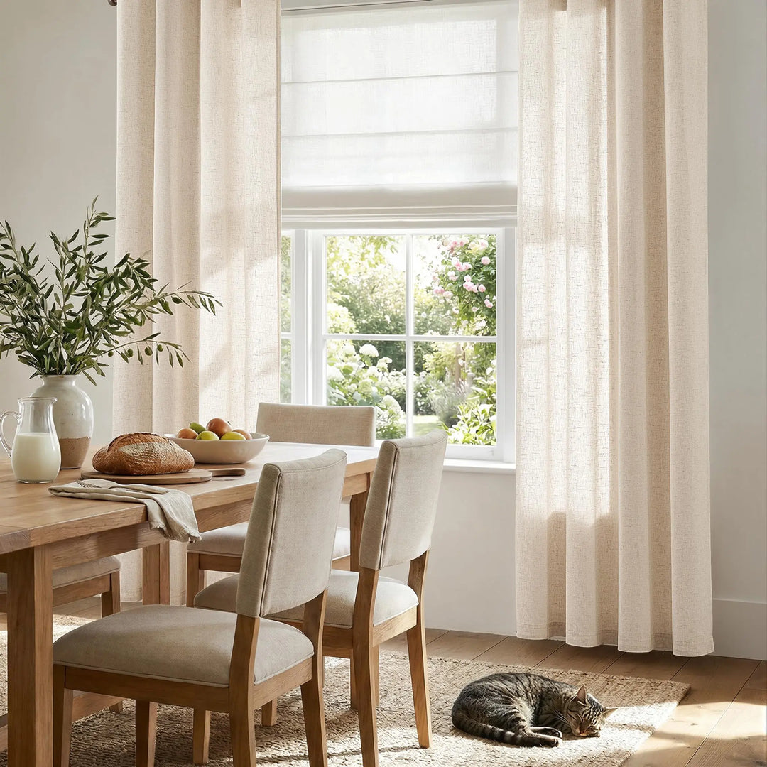jinchan Beige Linen Curtains 84 Inch Light Filtering Grommet 2 Panels Set