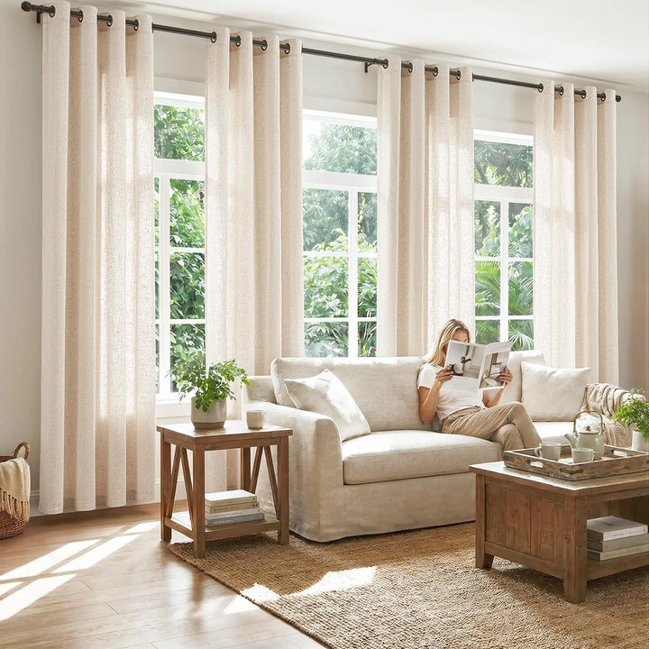 jinchan Beige Linen Curtains 84 Inch Light Filtering Grommet 2 Panels Set