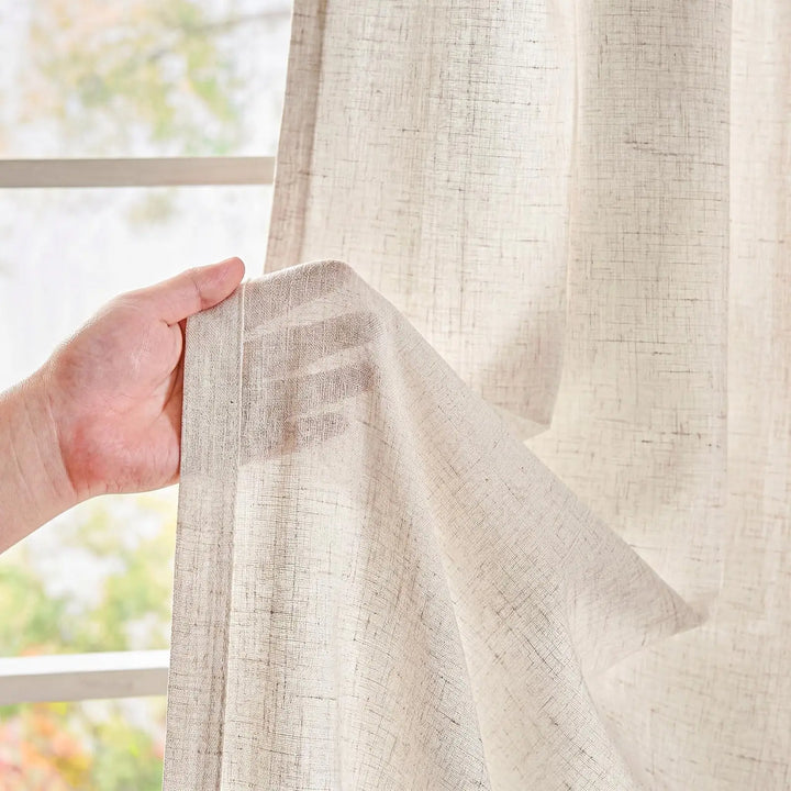 jinchan Beige Linen Curtains 84 Inch Light Filtering Grommet 2 Panels Set