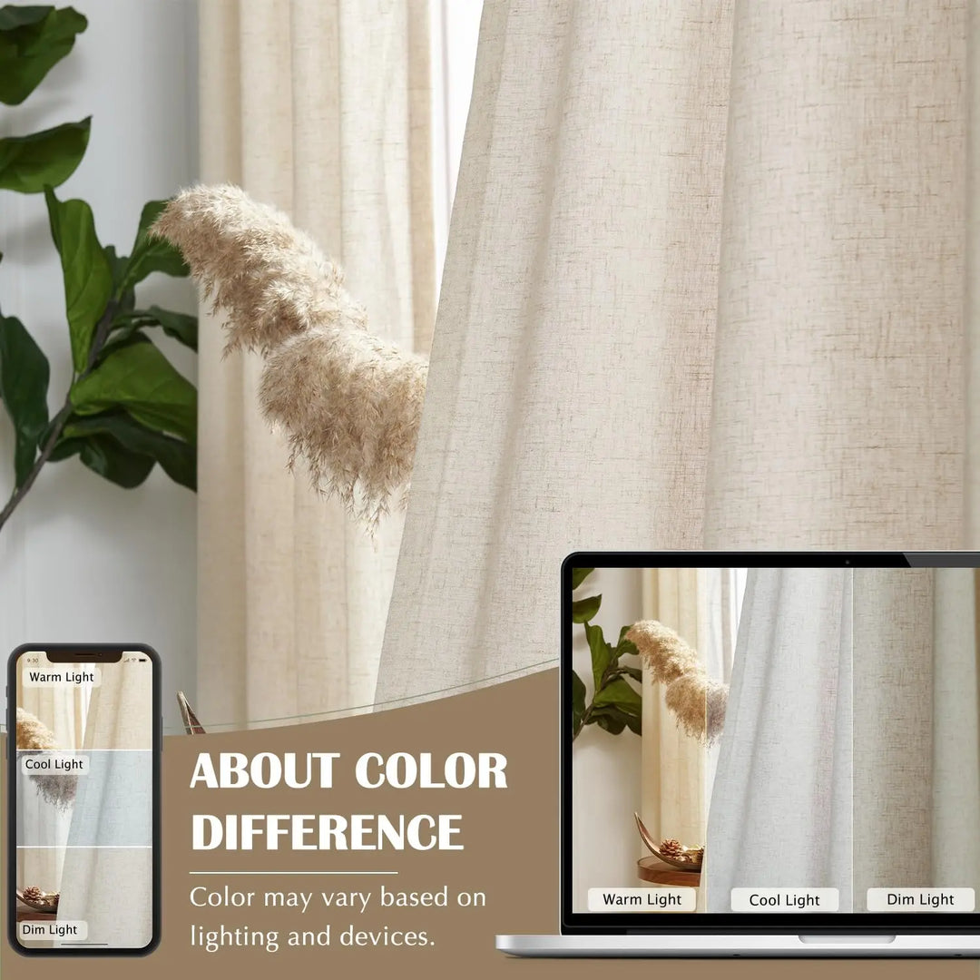 jinchan Beige Linen Curtains 84 Inch Light Filtering Grommet 2 Panels Set