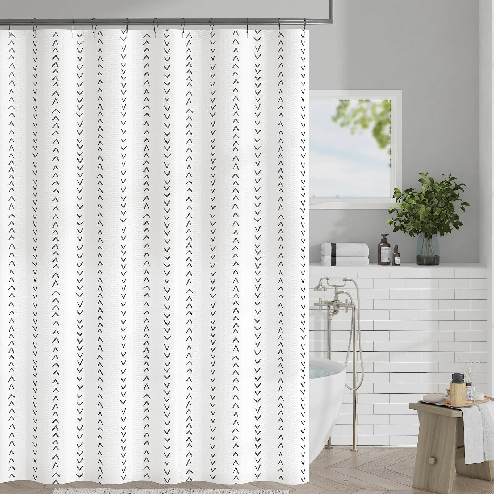 jinchan Black and White Boho Shower Curtain, 70" x 72" - Arrow Geometric 
