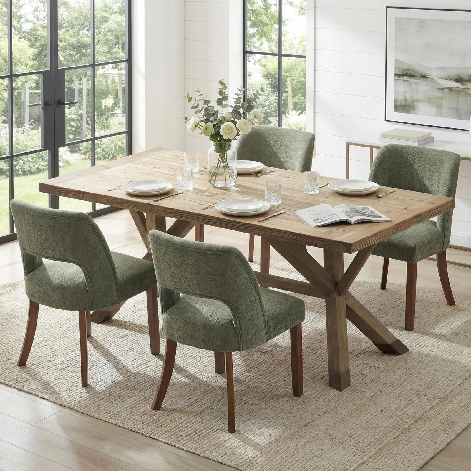 keoni Wooden Dining Chairs Set of 4 with Rubberwood Legs and Open Back 