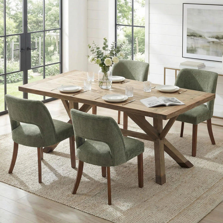 keoni Wooden Dining Chairs Set of 4 with Rubberwood Legs and Open Back 