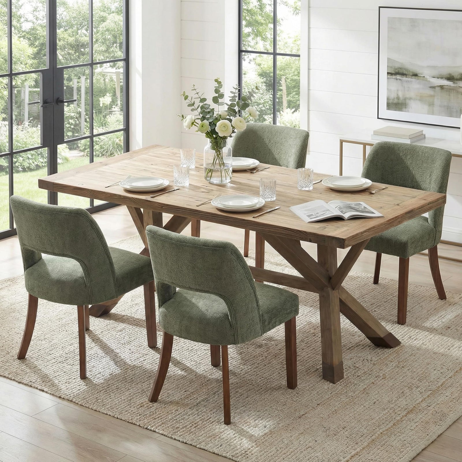 keoni Wooden Dining Chairs Set of 4 with Rubberwood Legs and Open Back 