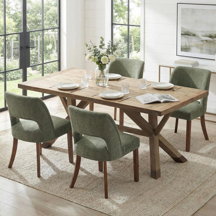 keoni Wooden Dining Chairs Set of 4 with Rubberwood Legs and Open Back 